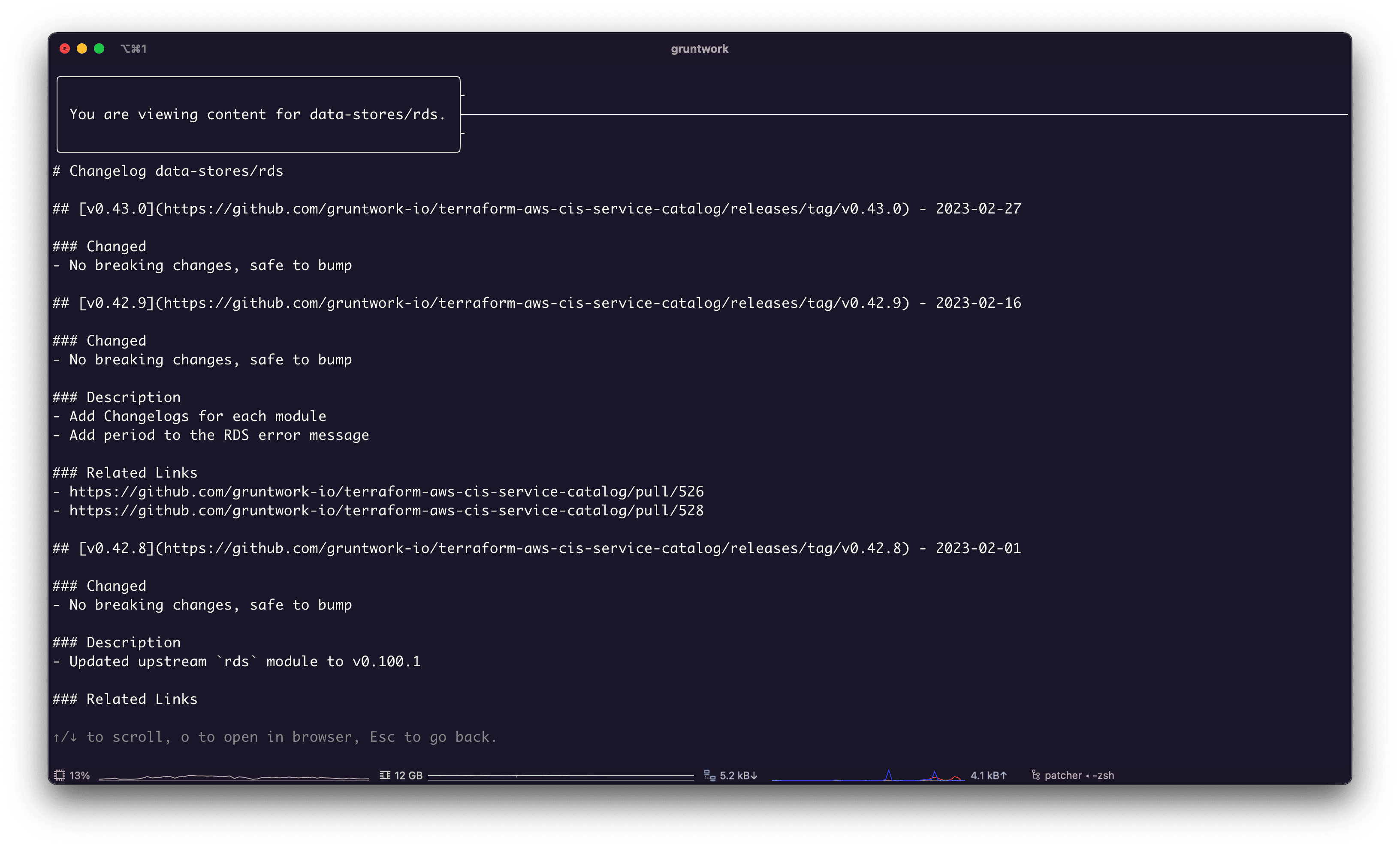 Screenshot of Patcher with changelogs for a module.
