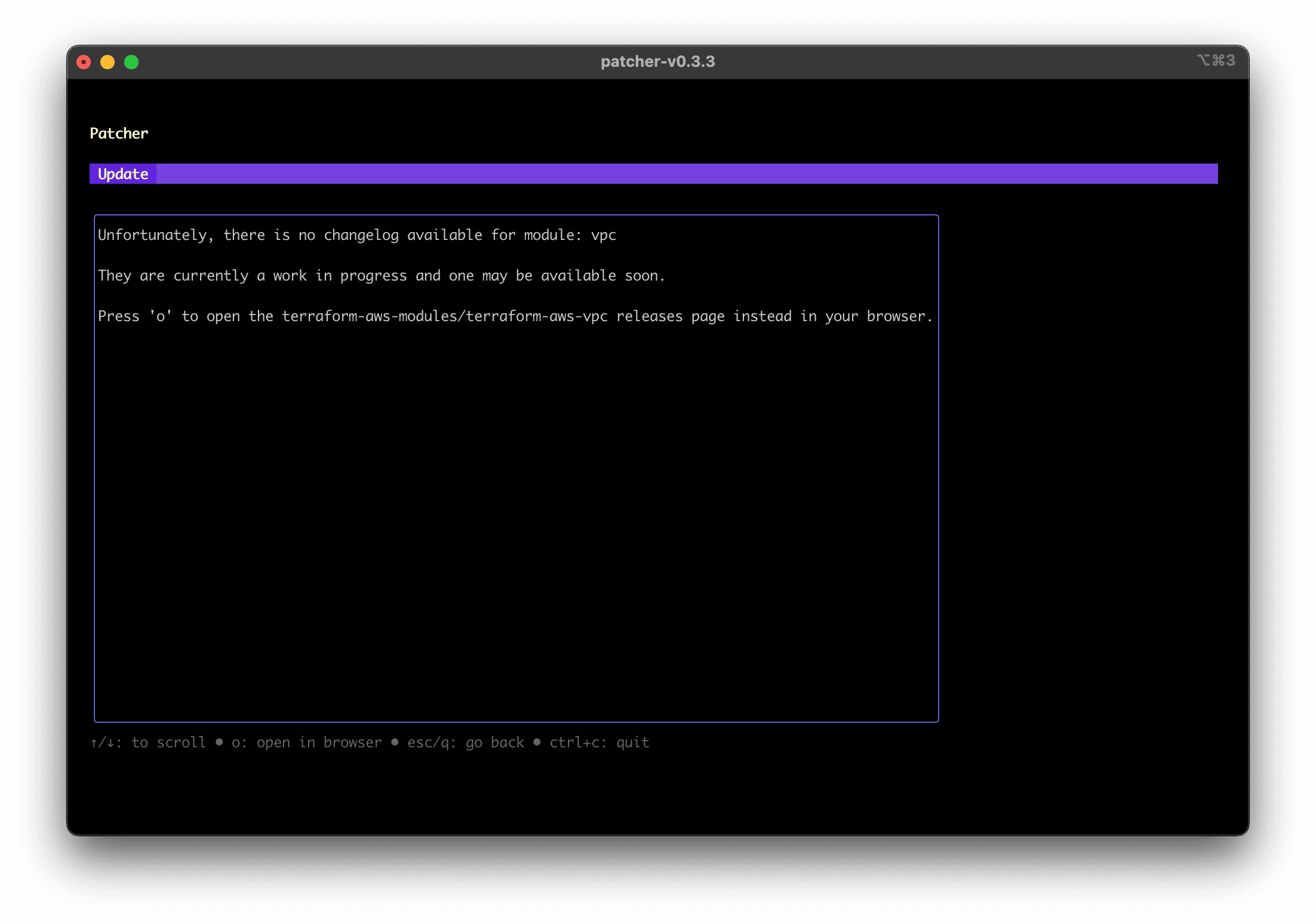 Patcher no changelogs screenshot