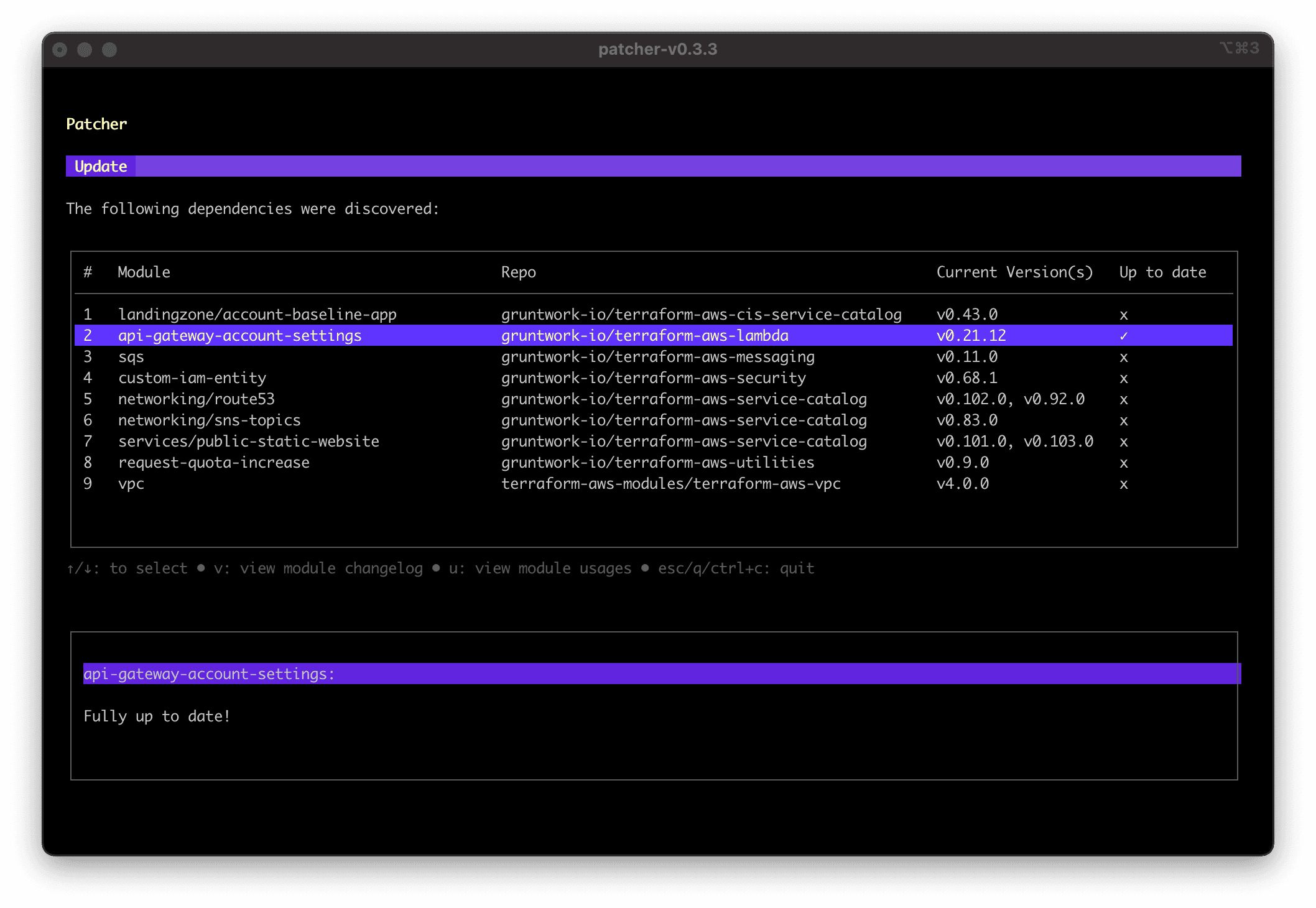 Patcher update screenshot showing dependency that is fully up to date