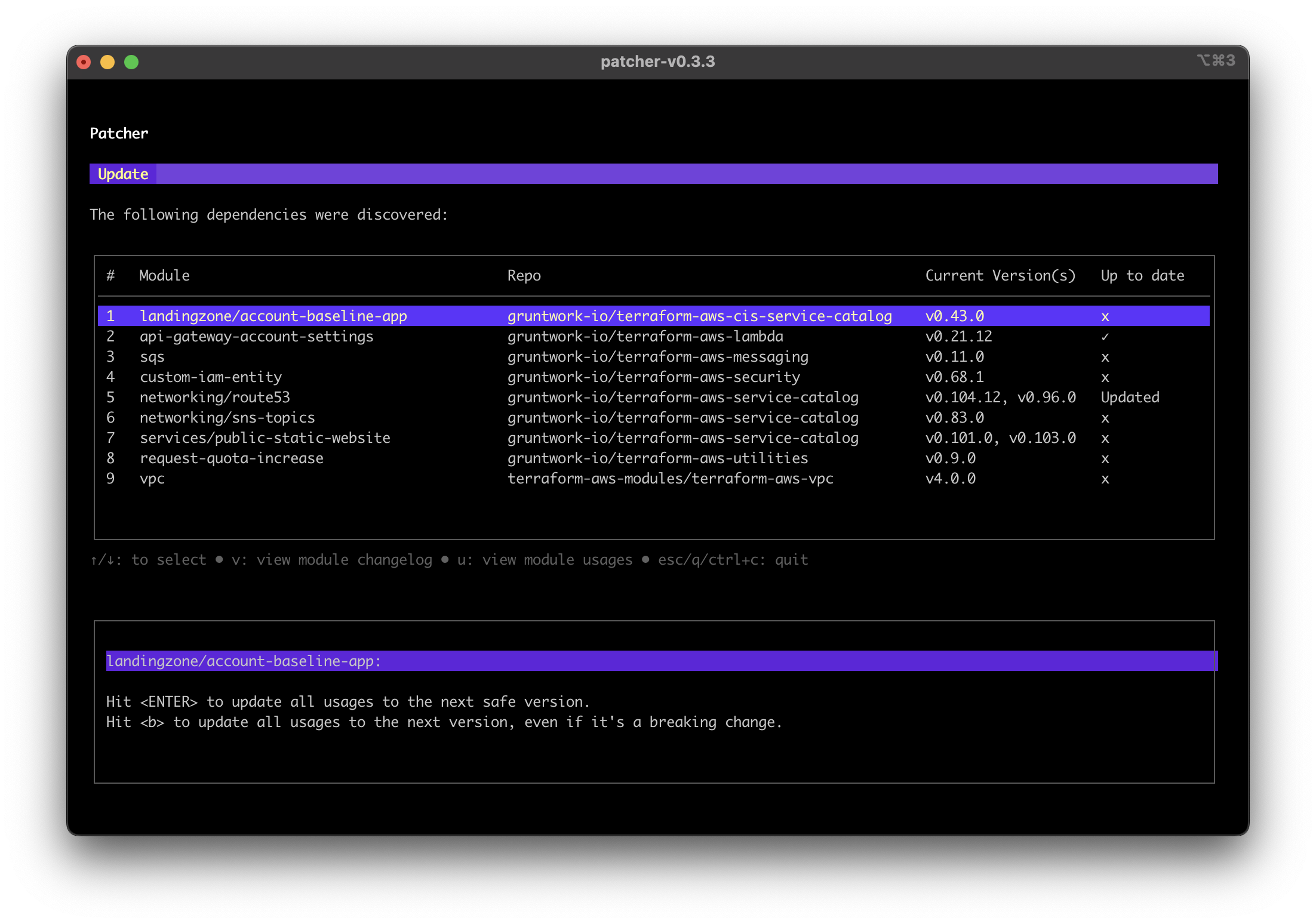 Patcher update screenshot showing dependency that has been updated