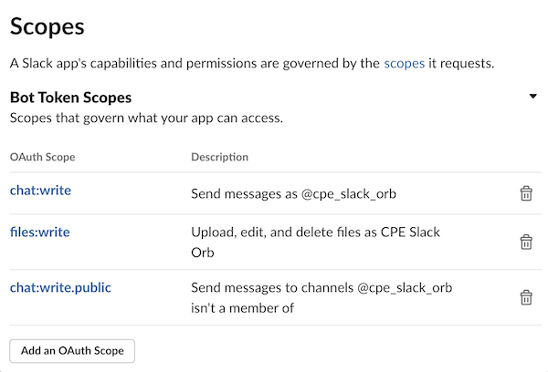 Slack App Scopes